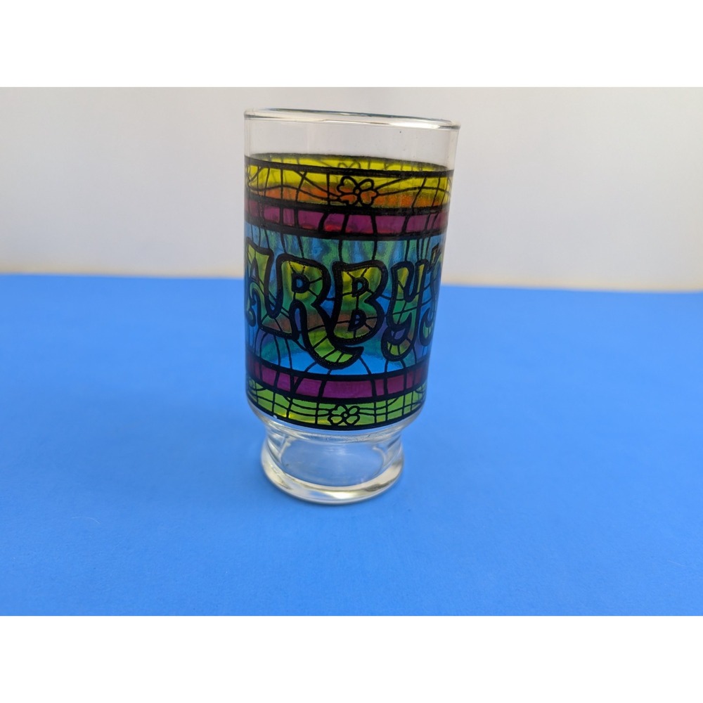 Vintage Arby's Stained Glass Art Style Restaurant Glass Cup Tumbler